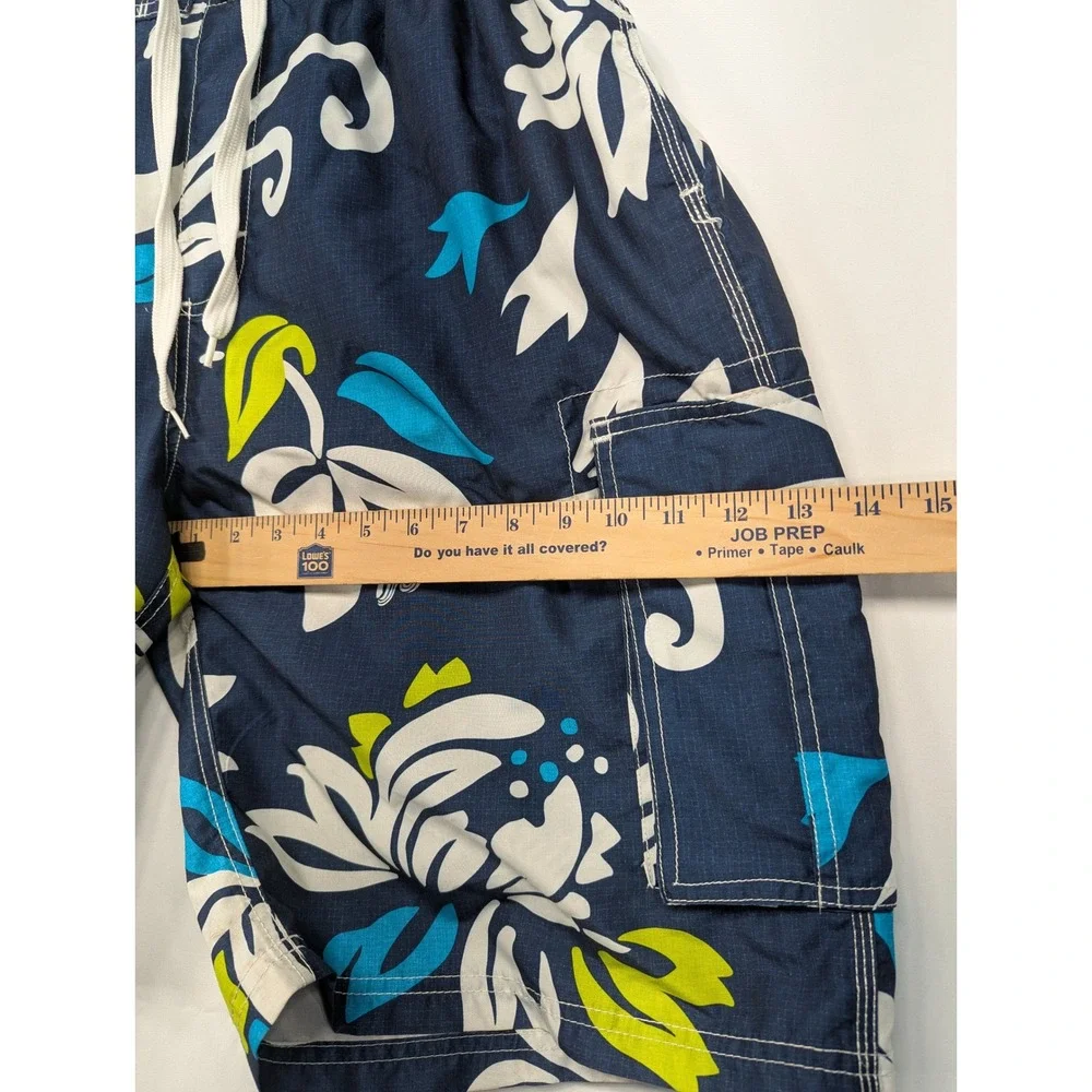 Kanu Surf Mens Swim‎ Trunks Board Shorts Navy Floral Print Cargo Pockets Size L